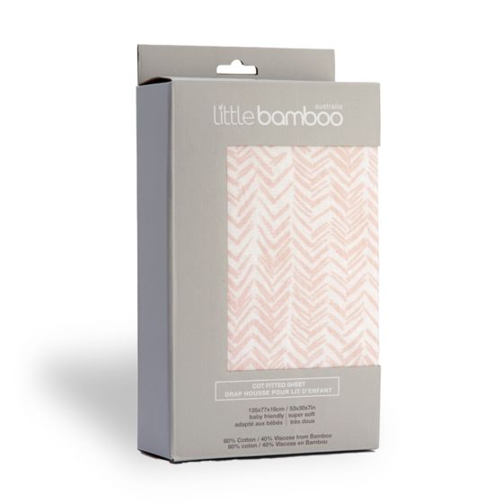 Little Bamboo Jersey Fitted Sheet Cot Herringbone Dusty Pink - Little Bamboo
