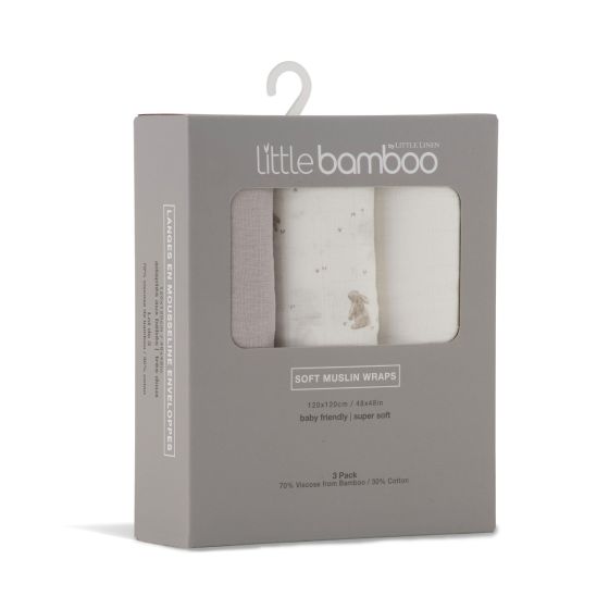 Little Bamboo Muslin Wraps 3pk - Stone Grey - Little Bamboo