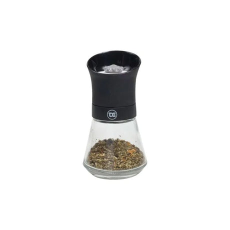 T&G Single Spice Mill in sleek black, 125mm tall, crafted from stainless steel for fresh grinding of herbs and spices.