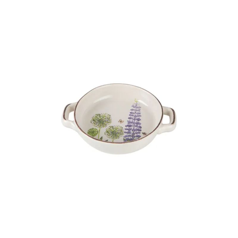 Charming 128mm round ceramic dish with floral cottage garden design, perfect for serving or decoration.