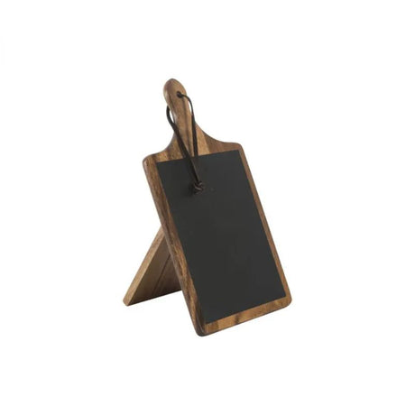 Stylish small Acacia wood paddle chalkboard for notes and menus, perfect for rustic or modern decor.