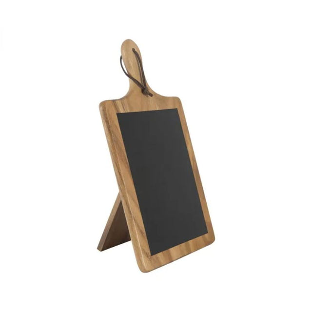 Rustic paddle chalkboard made of acacia wood, ideal for notes and artistic expressions, measuring 220mm x 15mm x 385mm.