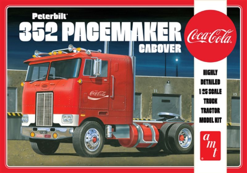 1/25 scale plastic model kit of the iconic Peterbilt 352 Coca Cola delivery truck, unassembled for hobbyists.