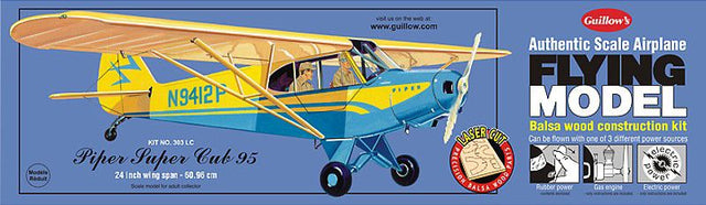 1/18 scale balsa glider model of Piper Super Cub 95, featuring a 24-inch wingspan, easy to assemble and fly.