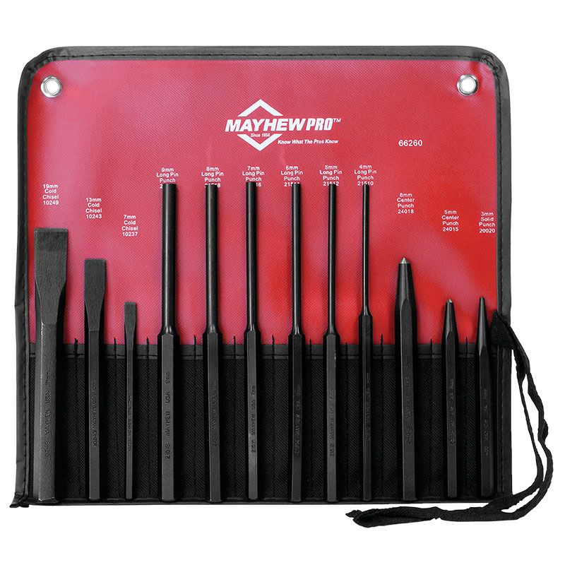 Mayhew Met Punch & Chisel Set 12Pc featuring durable steel tools for precise metalworking and woodworking tasks.