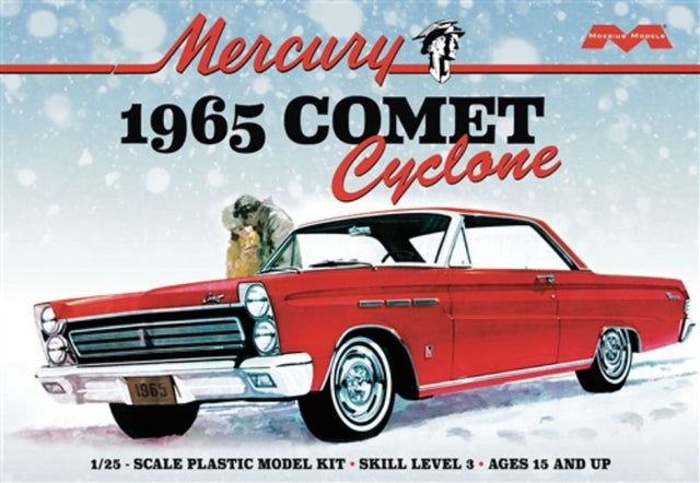 Unassembled 1/25 scale model kit of the 1965 Mercury Comet Cyclone, perfect for automotive enthusiasts and hobbyists.