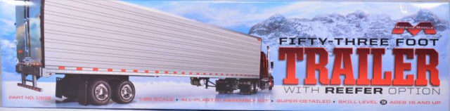 1/25 scale plastic kit of a 53' reefer trailer by Moebius Models, for assembly and painting.