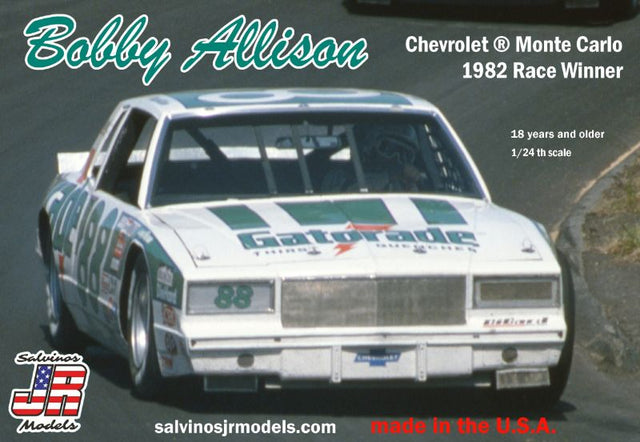 1/25 scale model kit of the 1982 Chevrolet Monte Carlo #88 for collectors and hobbyists, requires assembly and painting.