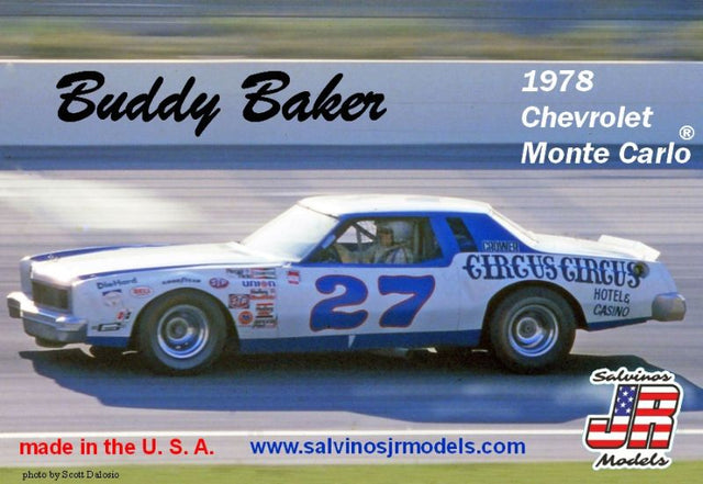 Unassembled model kit of the 1978 Chevrolet Monte Carlo #27, capturing Buddy Baker's iconic racing car for collectors and hobbyists.