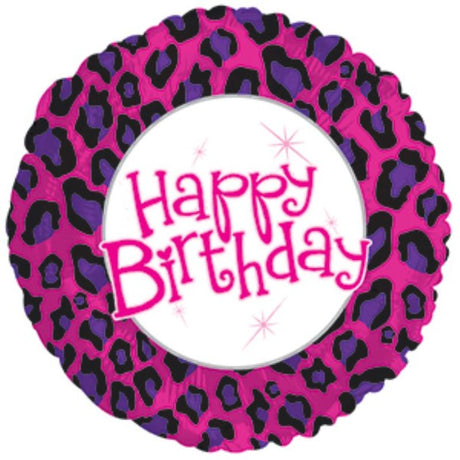 Vibrant 17-inch Birthday Animal Print helium balloon, perfect for animal-themed celebrations and party decor.