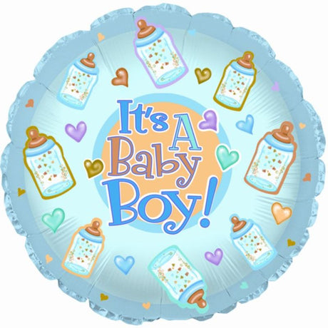 17in Baby Boy Bottles Balloon featuring a vibrant bottle design, perfect for baby showers and gender reveal parties.