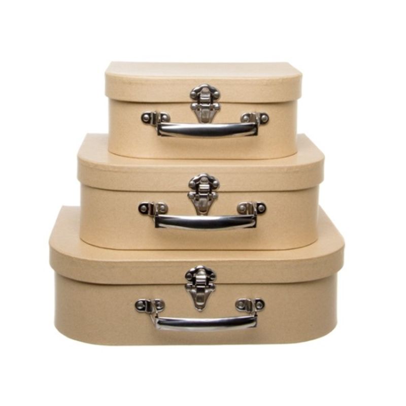 Set of 3 brown Kraft suitcase gift boxes in various sizes, perfect for unique and stylish gift presentation.