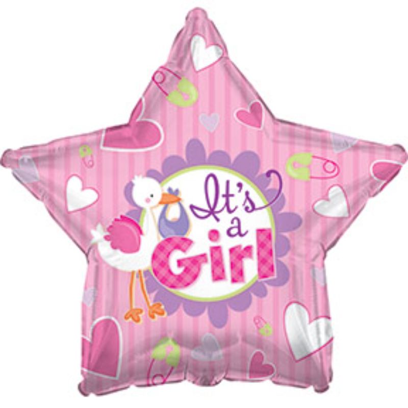 Balloon - 17in It a Girl Stork Star