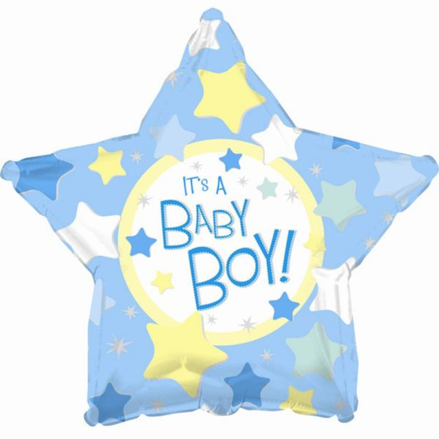 18-inch star-shaped balloon reading 'It's A Baby Boy', perfect for baby showers and gender reveal celebrations.