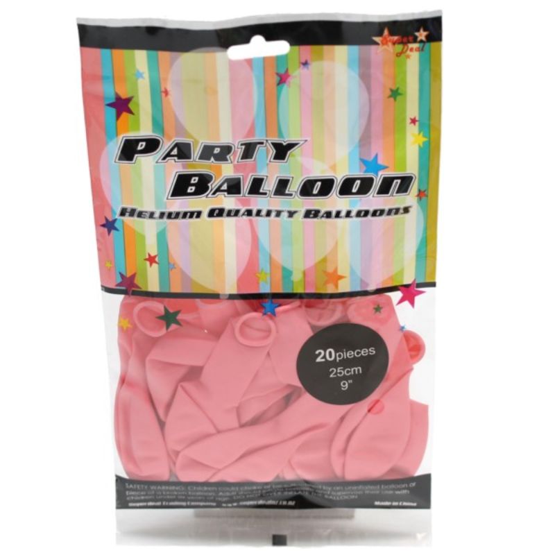 Pack of 20 pink latex balloons, 25cm each, perfect for parties and celebrations, durable and easy to inflate.