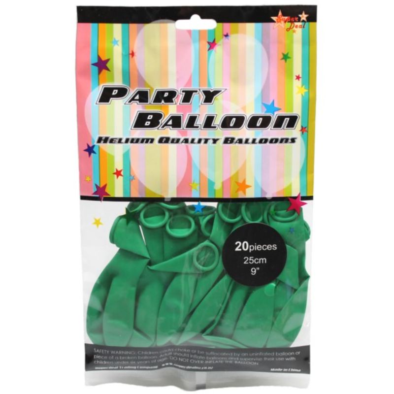 Pack of 20 dark green latex balloons, 25cm, ideal for elegant celebrations and versatile decorations.