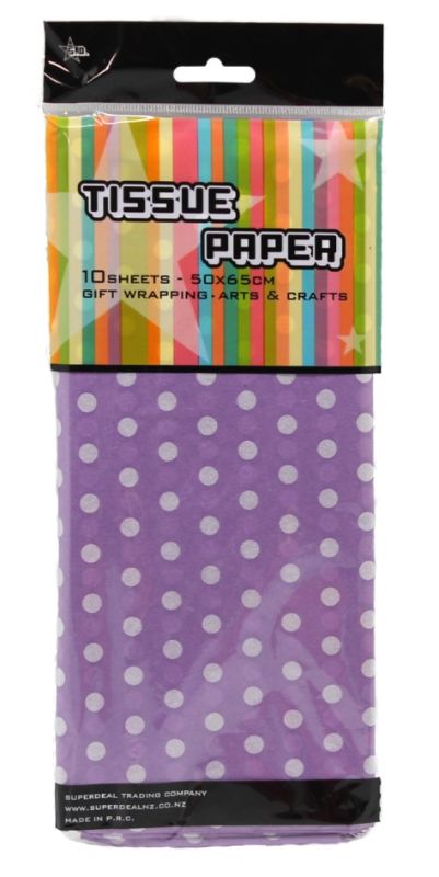 10pc Tissue Paper Purple Dots