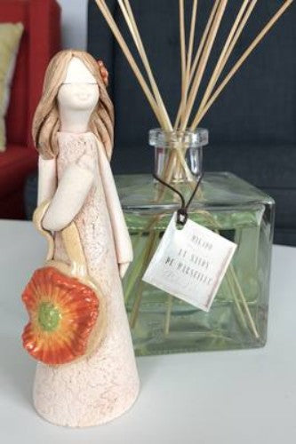Ornament - Rustic Clay Charming Girl with Orange Bag