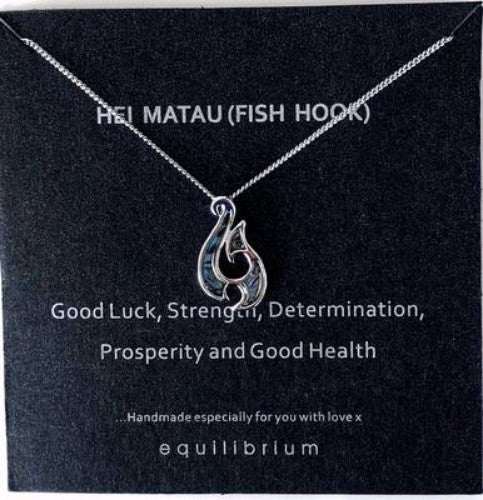 Kiwiana Necklace Paua Fish Hook - Silver Plated (Equilibrium)