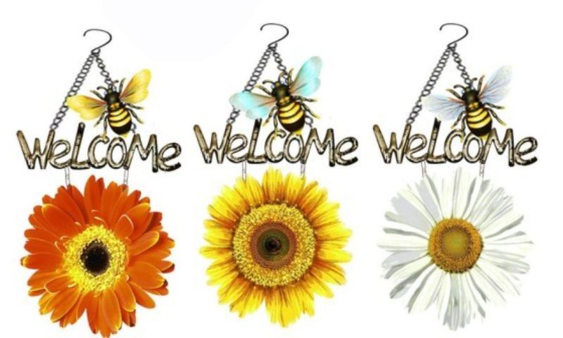 Wall Art - Metal Flower/Bee Welcome 50cm (Set of 6 Asstd)