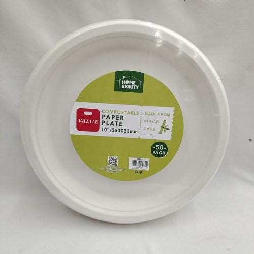 Compostable Plates (10inch ,260*23mm ,50PCS) - Pack of 6
