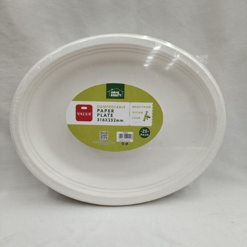 Compostable Oval Plates (316X252 mm ,20PCS) - Pack of 6