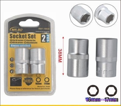 2pcs Socket Set (16mm/17mm, 38mm) - Pack of 12