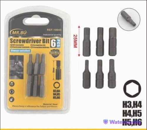 Screwdriver Bit (25MM, 6pcs, H3-H4-H4-H5-H5-H6) - Pack of 12