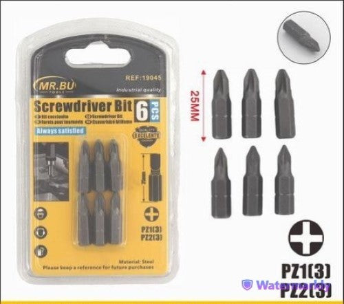 Screwdriver Bit (25MM, 6pcs, PZ1*3-PA2*3) - Pack of 12