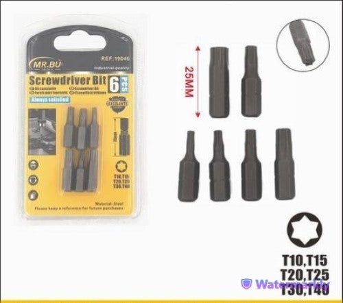 Screwdriver Bit (25MM, 6pcs, T10-T15-T25-T30-T40) - Pack of 12