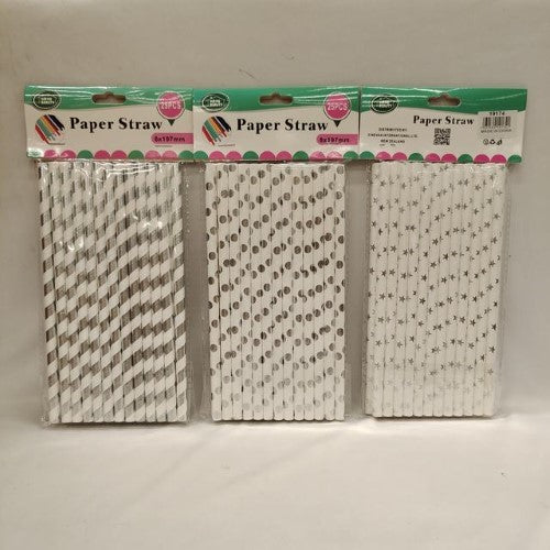 Paper Drink Straws (25pcs, 8*197MM) Silver - Pack of 6