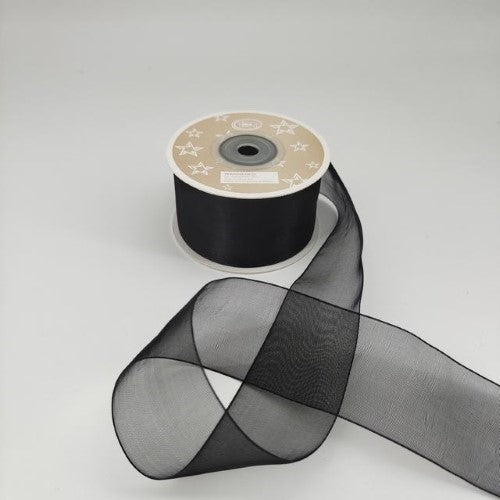 Organza Ribbon 3.8cm  ( 22m - Black) - Pack of 6