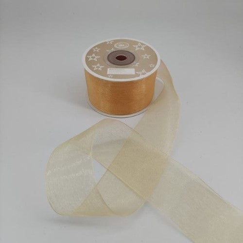 Organza Ribbon 3.8cm  ( 22m - Light Gold) - Pack of 6