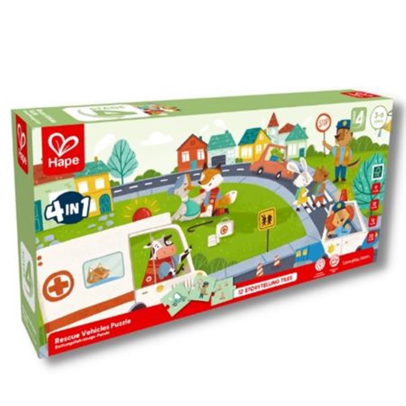 4 in 1 Puzzle & Storytelling - Hape Rescue Vehicle