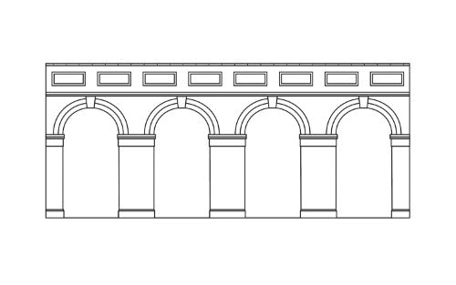 Hornby Accessories - Mid Lev. Arch. Retain.Wall-Blu