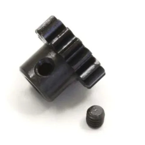 Kyosho 16T 1.0M pinion gear, steel construction for RC cars, enhances performance and gear ratios with a durable 5mm shaft.