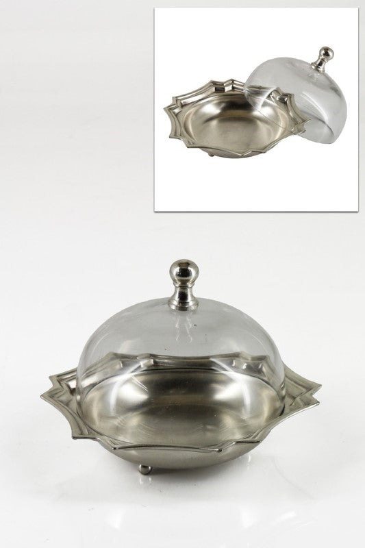 Scalloped Butter Dish w Dome (Pewter Finish)