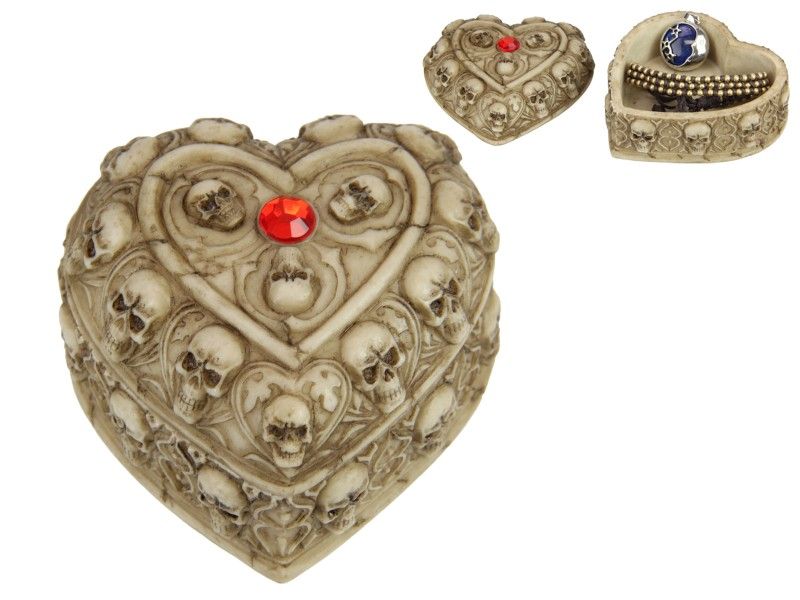 Trinket Box - 9cm Skull Heart Shape Box  - Pack of 4