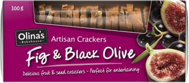 Olinas Cracker Black Olive & Fig - crispy gourmet crackers blending black olives and figs, perfect for snacks and appetizers.