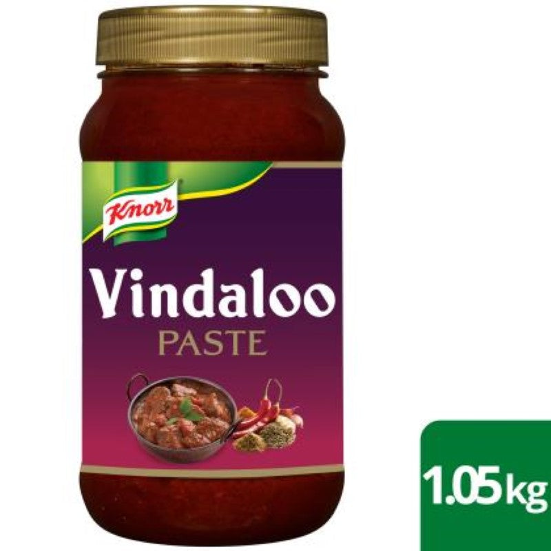 Knorr Pataks Paste Vindaloo 1.05KG, a spicy Indian curry paste with coriander, cumin, tamarind, and chilli for authentic dishes.