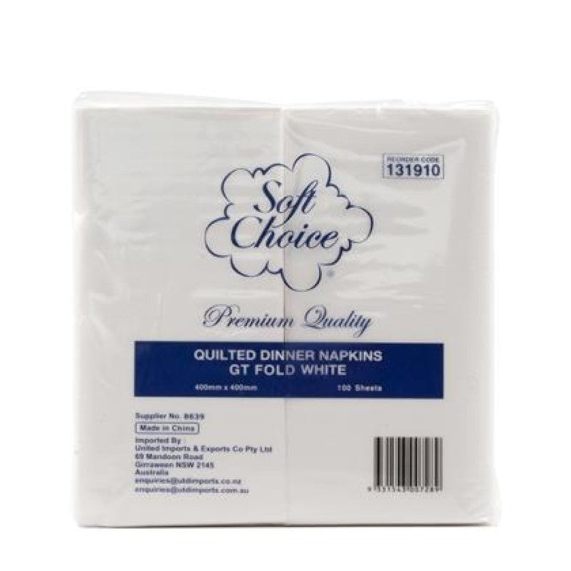 Serviette Dinner 8/Gtfld Quilted White - Soft Choice - 100PC