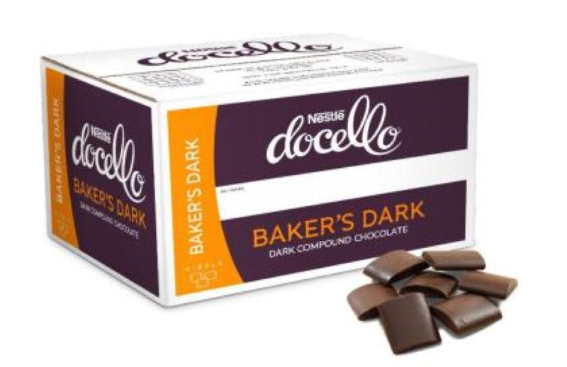 Nestle Docello Chocolate Dark Kibble Baker 5KG, rich dark compound chocolate ideal for baking and desserts.