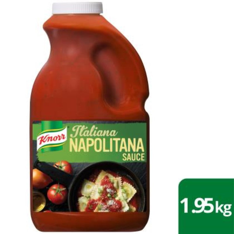 Knorr's 1.95KG gluten-free Pasta Napolita sauce with tomatoes, basil, and onions for quick, authentic Italian meals.