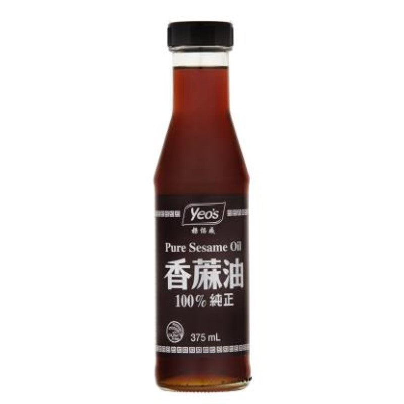 Bottle of Yeo's Pure Sesame Oil (375ML), perfect for adding nutty flavor to dishes and salads.