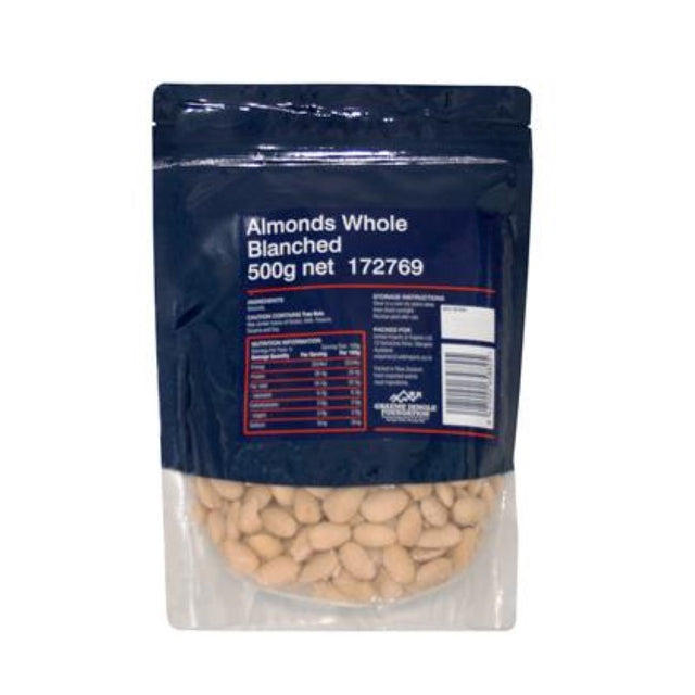 500g pack of Smart Choice Blanched Whole Almonds, rich in nutrients and perfect for snacking or cooking.