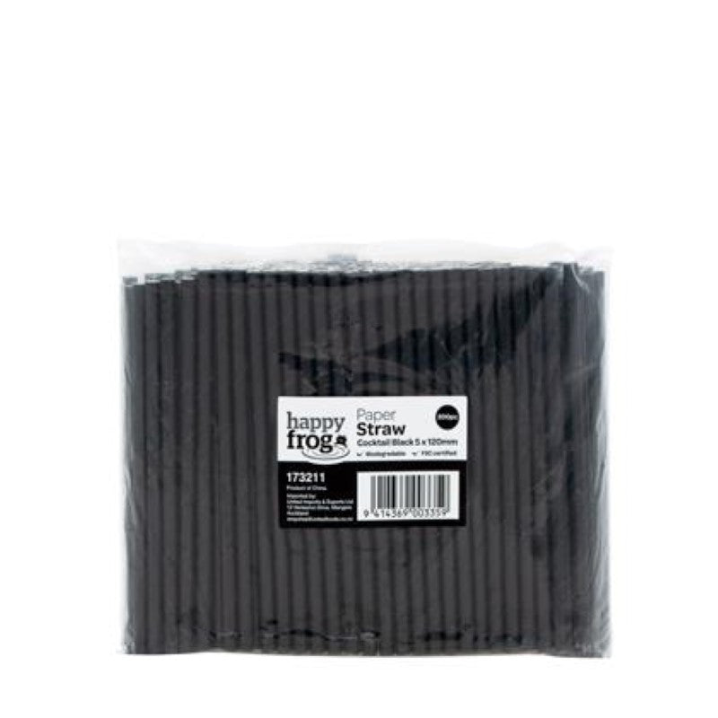 Straws Paper Black Cocktail 5X120Mm - Happy Frog - 200PC