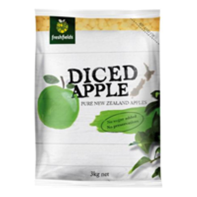 Freshfields 3KG Diced Pouch Pack of premium New Zealand apples, ideal for snacking and baking, 100% natural ingredients.