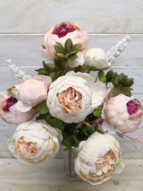 Artificial Flower -Peony  - Large Mixed Close Peony Bush Peach