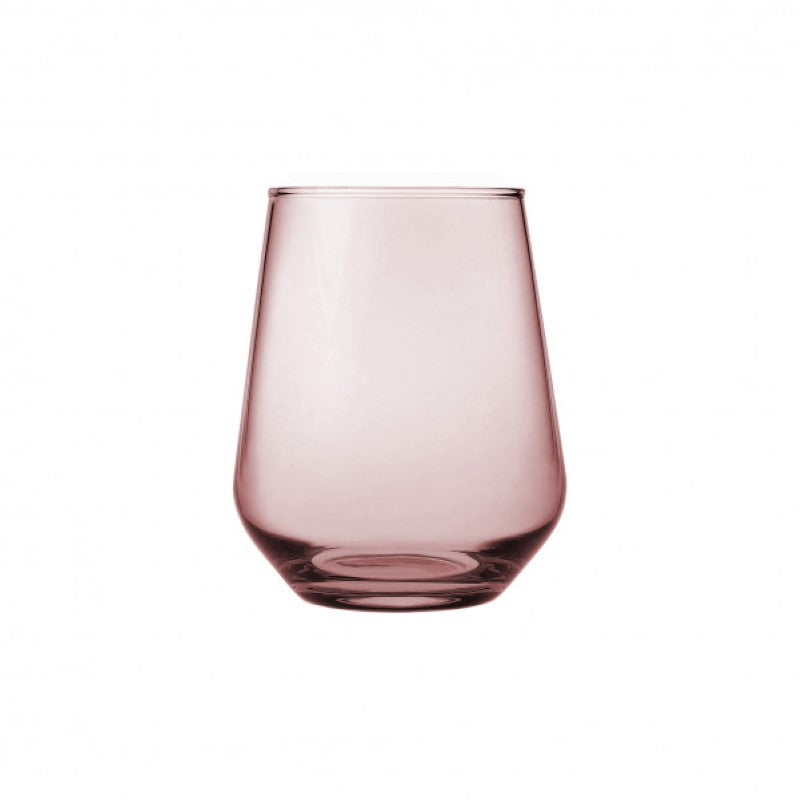 Set of 6 Pasabahce Allegra 425ml pink glasses, perfect for cocktails and elegant dining experiences.