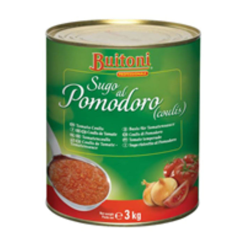 Buitoni 3KG Tomato Coulis, a rich, seasoned sauce perfect for enhancing pasta, pizza, and more.